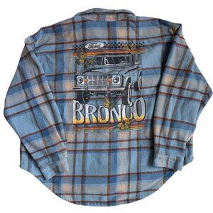 Ford Bronco Plaid Button Down Flannel Shirt / Shacket (Blue & Brown) - XL